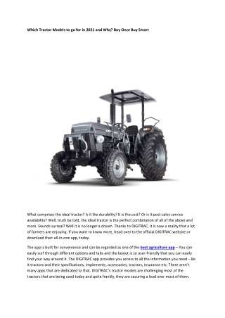 Which Tractor Models to go for in  2021 and Why