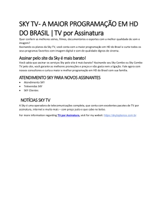 SKY TV - A MAIOR PROGRAMAÇÃO EM HD DO BRASIL | TV por Assinatura