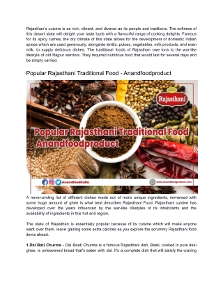 Popular Rajasthani Traditional Food - Anandfoodproduct