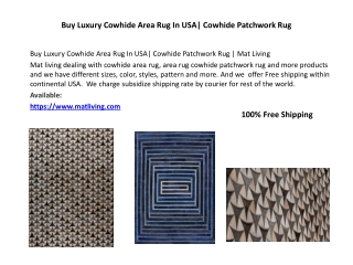 Buy Luxury Cowhide Area Rug In USA| Cowhide Patchwork Rug | Mat Living