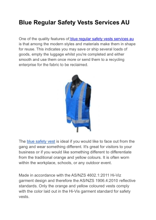 Blue Regular Safety Vests Services AU