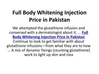 Full Body Whitening Injection Price in Pakistan