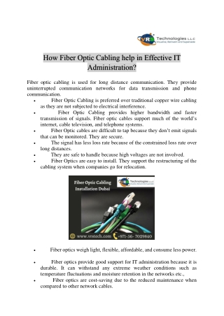 How Fiber Optic Cabling help in Effective IT Administration Dubai?