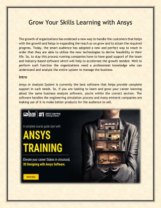 Grow Your Skills Learning Ansys
