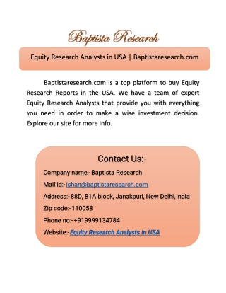 Equity Research Analysts in USA  Baptistaresearch.com