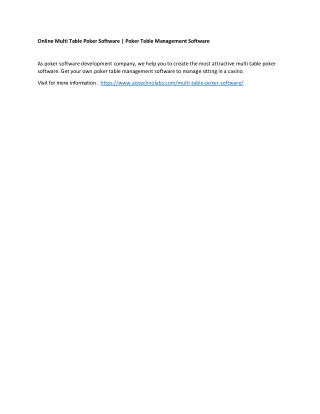 Online Multi Table Poker Software | Poker Table Management Software