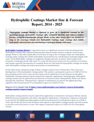 Hydrophilic Coatings Market is expected to grow at a significant revenue in the