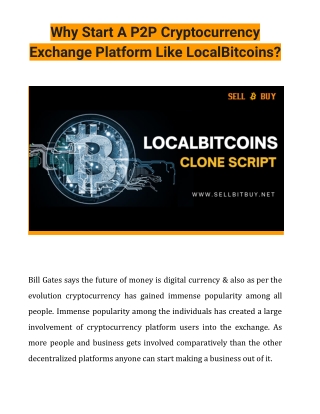 Why Start A P2P Cryptocurrency Exchange Platform Like LocalBitcoins
