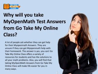 Why will you take MyOpenMath Test Answers from GoTakeMyOnlineClass