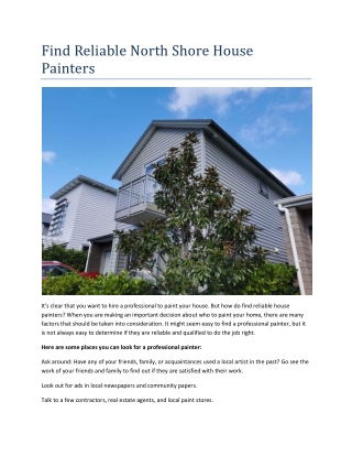 Find a Reliable North Shore House Painters