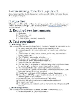 Commissioning of electrical equipment