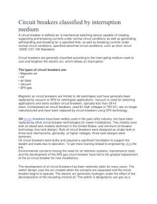 Circuit breakers classified by interruption medium