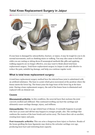 Knee Replacement Surgery in Jaipur Jaipurjoints