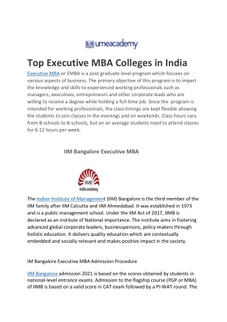 top executive mba colleges in india 2021