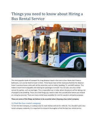 Things you Need to Know About Hiring a Bus Rental Service