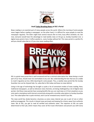 Avail Today Breaking News at SGL's Portal
