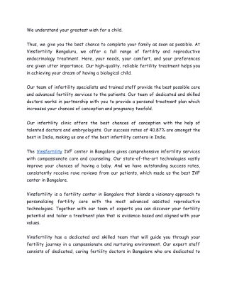 Best fertility and IVF clinic in Bangalore - Vinsfertility