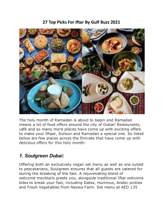 27 Top Picks For Iftar By Gulf Buzz 2021