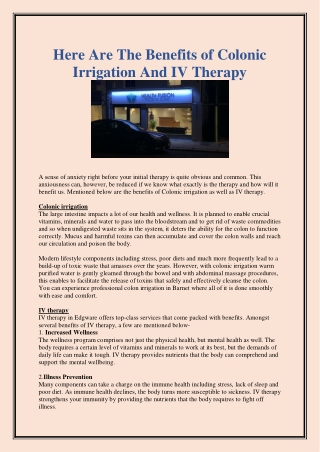 Here Are The Benefits of Colonic Irrigation And IV Therapy