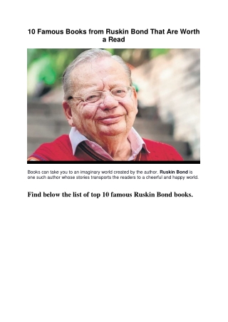 10 Famous Books from Ruskin Bond That Are Worth a Read