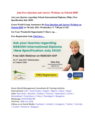 Join Free Question and Answer Webinar on Nebosh IDIP