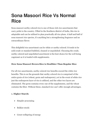 Sona Masoori Rice Vs Normal Rice