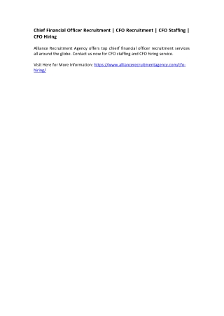 Chief Financial Officer Recruitment - CFO Recruitment - CFO Staffing - CFO Hiring