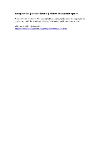 Hiring Director - Director for Hire - Alliance Recruitment Agency