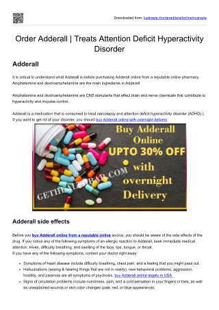 Order Adderall  Treats Attention Deficit Hyperactivity Disorder