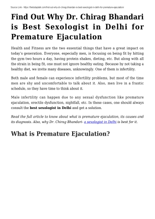 Find Out Why Dr. Chirag Bhandari is Best Sexologist in Delhi for Premature Ejaculation (1)