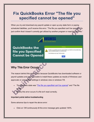 The File You Specified Can't be Opened – fix QuickBooks Error