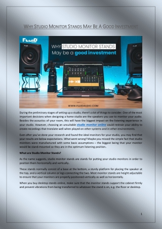 Why Studio Monitor Stands May Be A Good Investiment