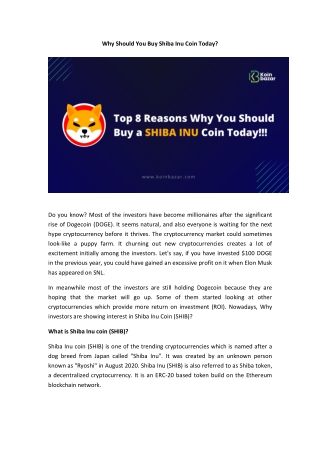 Why Should You Buy Shiba Inu Coin Today?
