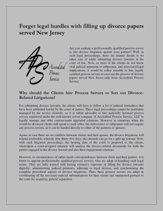 Forget legal hurdles with filling up divorce papers served New Jersey