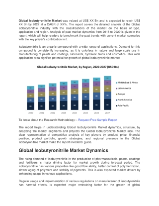 Global Isobutyronitrile Market was valued at US