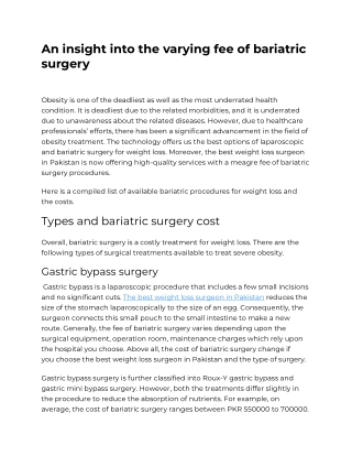 An insight into the varying fee of bariatric surgery