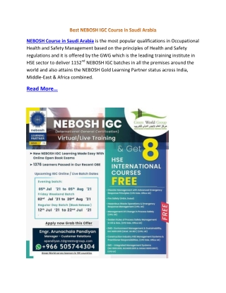 Best NEBOSH IGC Course in Saudi Arabia