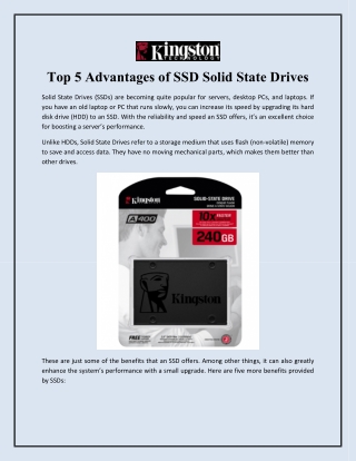 Top 5 Advantages of SSD Solid State Drives