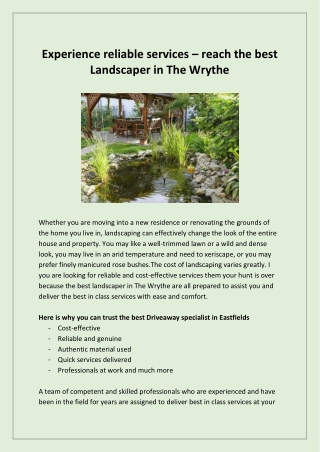 Experience reliable services – reach the best Landscaper in The Wrythe