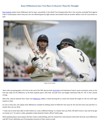Kane Williamson Says Test Mace Is Heavier Than He Thought