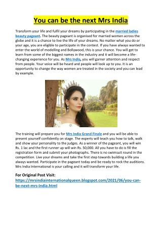 You can be the next Mrs India