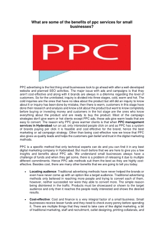 What are some of the benefits of ppc services for small businesses