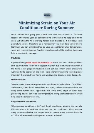 Minimizing Strain on Your Air Conditioner During Summer