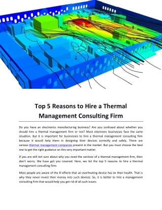 Top 5 Reasons to Hire a Thermal Management Consulting Firm