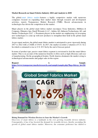 Market Research on Smart Fabrics Industry 2021 and Analysis to 2030