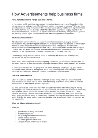 How Advertisements help business firms