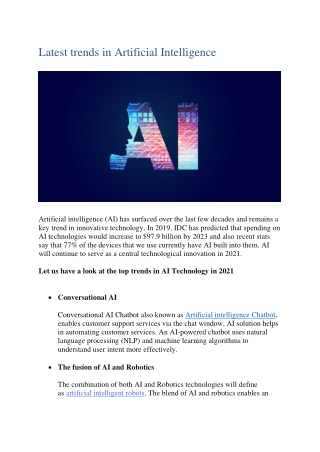 Latest trends in Artificial Intelligence