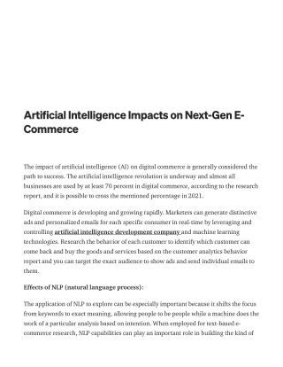 Artificial Intelligence Impacts on Next-Gen E-Commerce