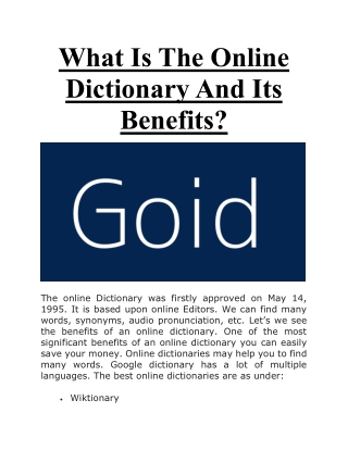 What Is The Online Dictionary And Its Benefits