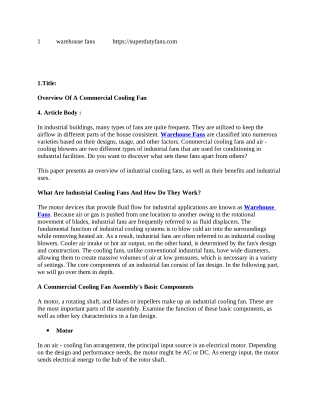 Overview Of A Commercial Cooling Fan